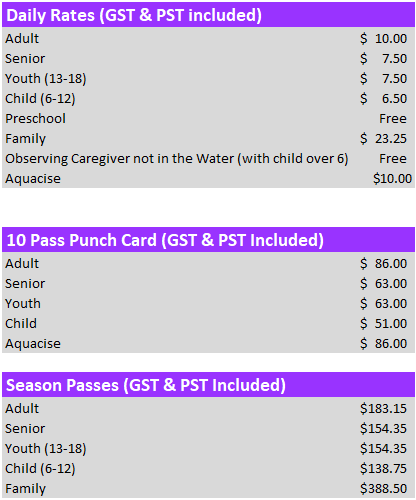 Daily Rates Pricing, Punch Card and Season Pass Pricing