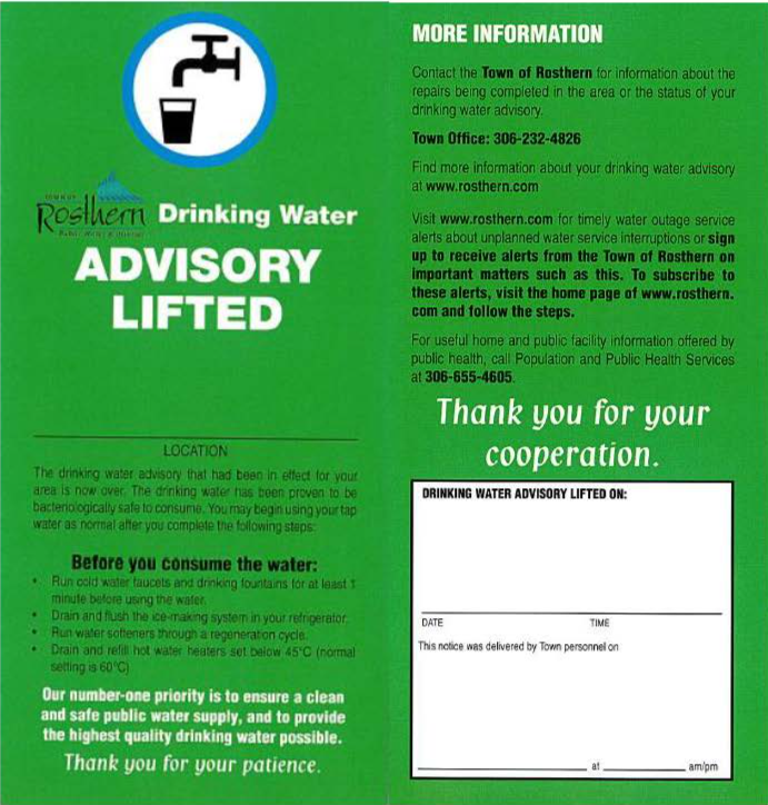 Drinking Water Advisory Lifted Poster